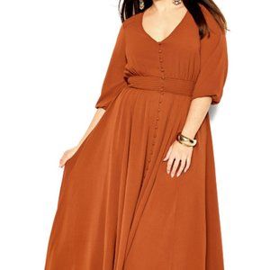 City Chic Desire Maxi Dress, button-up, ginger/rust color, plus size 24